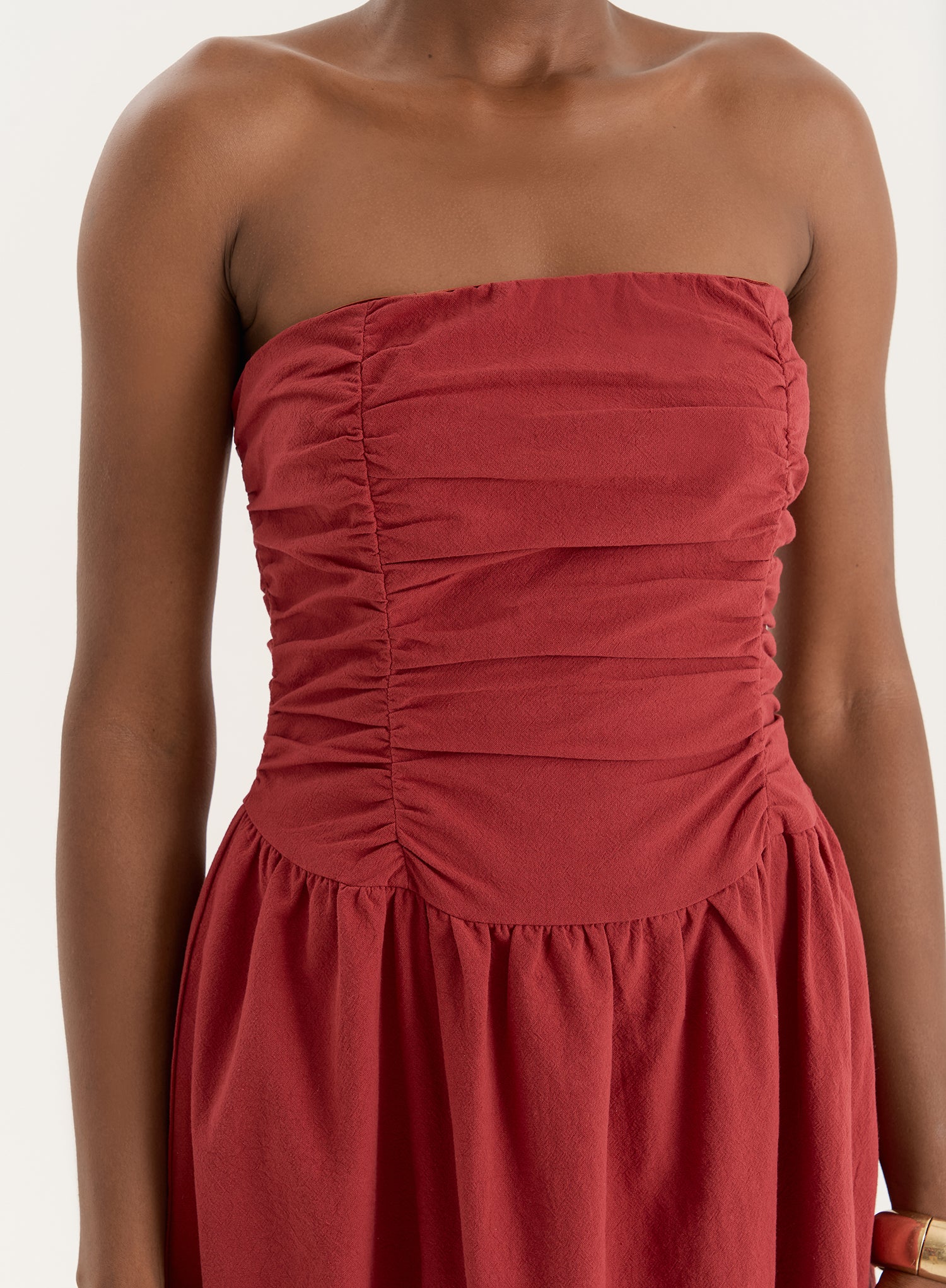 Rust Bandeau Ruched Detail Maxi Dress- Mikayla